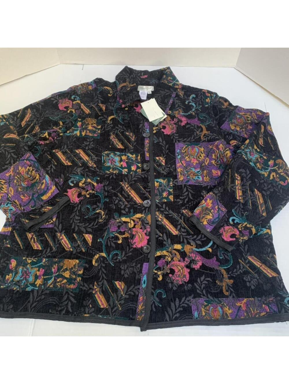 Vintage NWT Coldwater Creek  Size 2X Black Tapestry Reversible Jacket